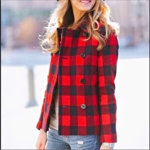 J.Crew Buffalo Check Short Peacoat Wool Red & Black Size 0